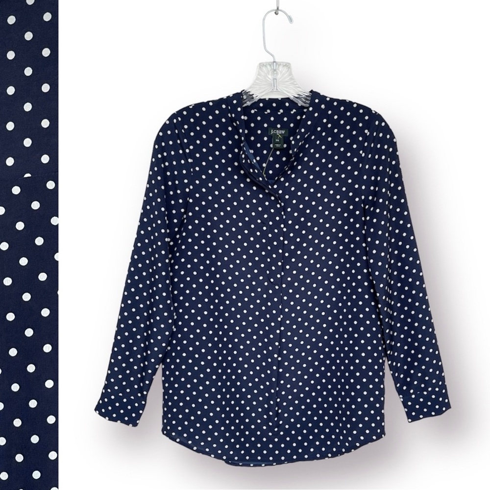 J. CREW Polka Dots Georgette Women Shirt Popover Button Up Long Sleeve